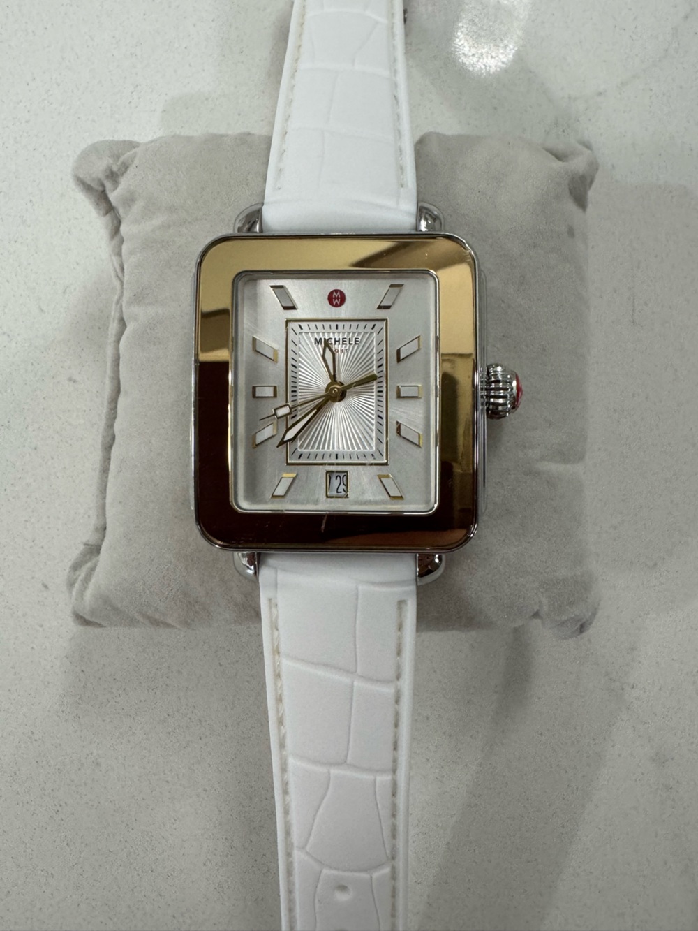 Michele Two-Tone Square Dial Watch with White Strap